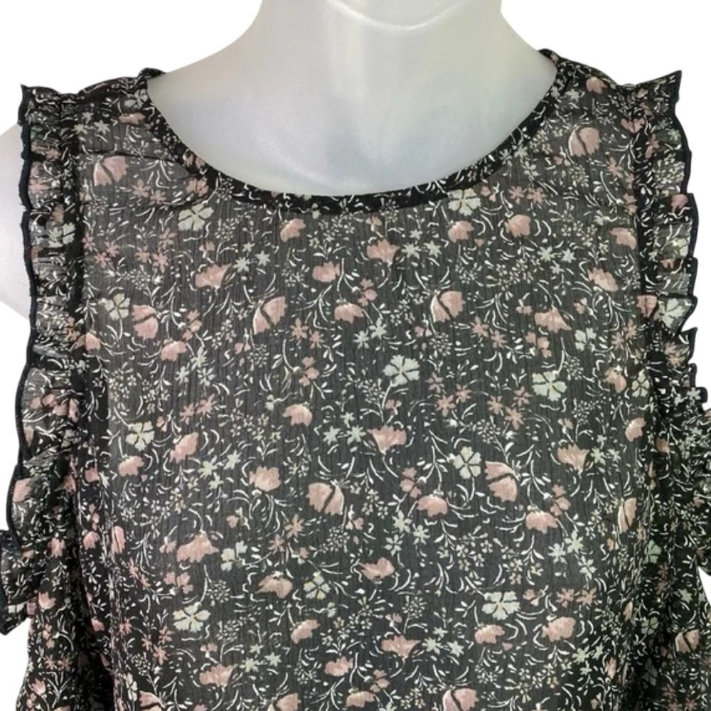 American Eagle Floral Cold Shoulder Sheer Blouse Black NWT Size S - Picture 5 of 12